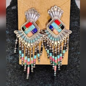Vintage Multicolor Fringe Dangle Earrings